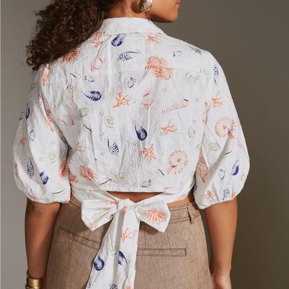 ✨ Anthropologie Puff-Sleeve Wrap Top Sz LP - Picture 8 of 10